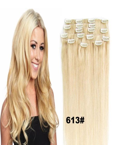 

70g 100g 120g blond black brown silky straight brazilian indian remy clip in human hair extensions 2466003