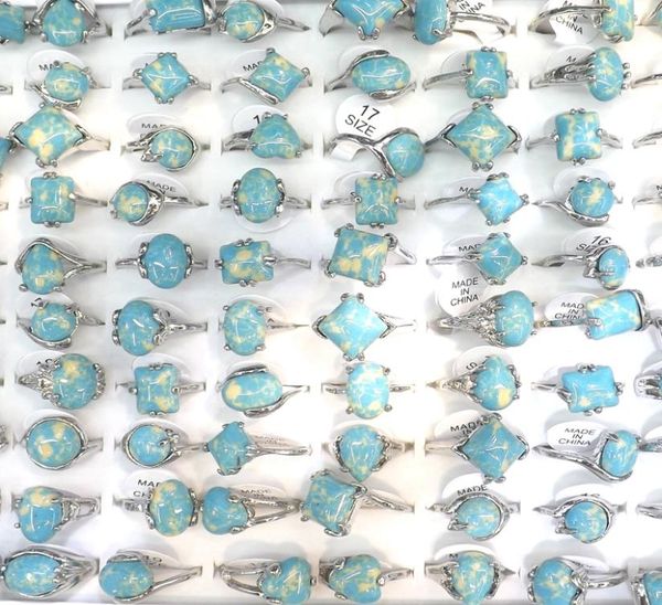 

mixed lot natural turquoises rings with yellow decorative pattern 50pcslot size 6105404161, Golden;silver