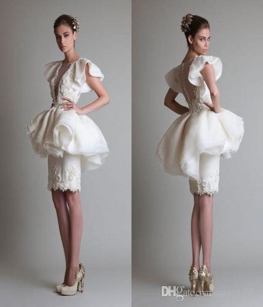 

2020 white sheath wedding dresses with overskirt sheer neck appliques knee length short bridal wedding gowns custom made4103630