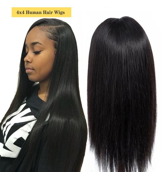 

4x4 lace front human hair wigs 150density brazilian peruvian indian malaysianremy straight hair natural black lace front wig for b6906499