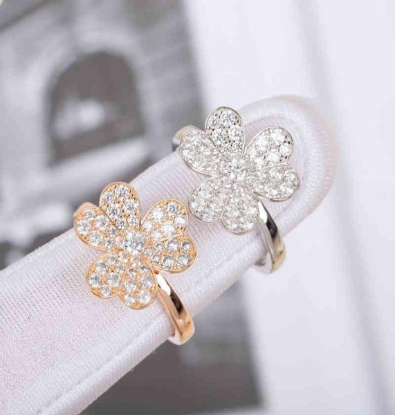 

european and american luxury full diamond flower ring ladies classic 925 silver goldplated fashion brand jewelry gift5297394, Golden;silver