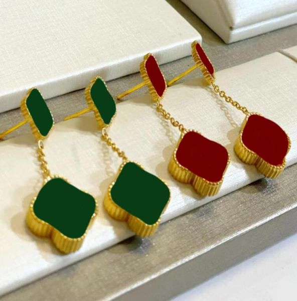 

two flowers 4four leaf clover charm stud earrings back motherofpearl silver 18k gold plated for designer girls valentine039s6923740, Golden