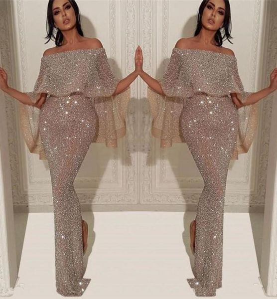 

sparkly sequins mermaid long evening dresses arabic bateau neck off the shoulder slit pageant formal party prom gowns bc10194632669, Black;red