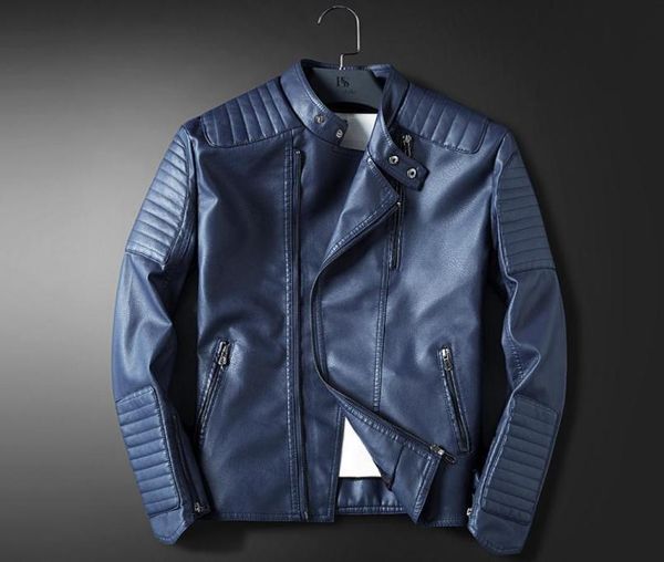 

whole ledingsen mens blue motorcycle leather jacket men slim fit red casual jacket coat autumn winter leather clothing windbr8177069, Black