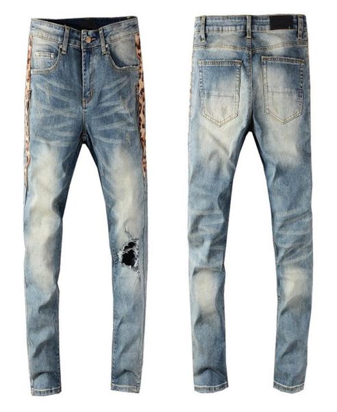

new style fashion mens straight slim fit biker jeans pants distressed skinny ripped destroyed denim jeans washed hiphop trousers 15049185, Blue