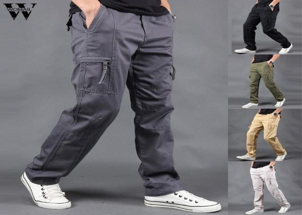 

men fashion multipocket casual pants pure color slim trousers sports outdoors long pant s5xl j644028712, Black