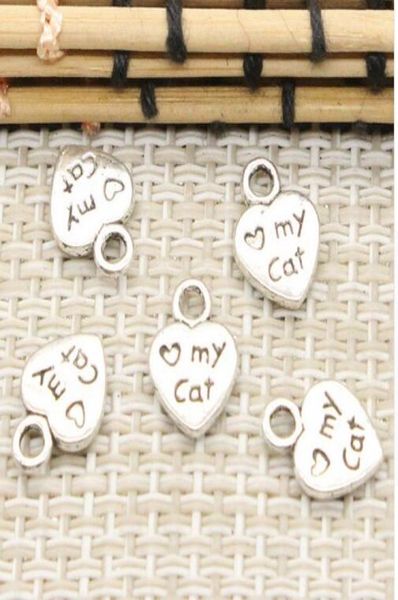 

500pcslot alloy heart love my cat paw charms antique silver charms pendant for necklace jewelry making findings 12x9mm2367318, Bronze;silver