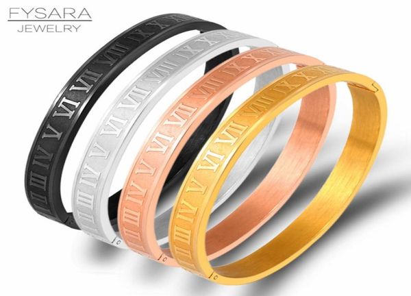 

bangle fysara men women stainless steel rose gold color couple bracelet roman numeral lover wedding jewelry gift9791392, Black