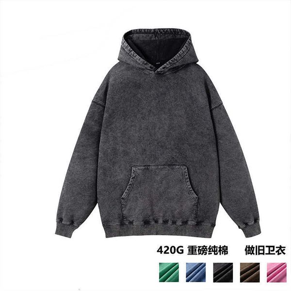 

pure cotton washed old sweaters trendy casual stone mill fried snowflake men's clothing, Black