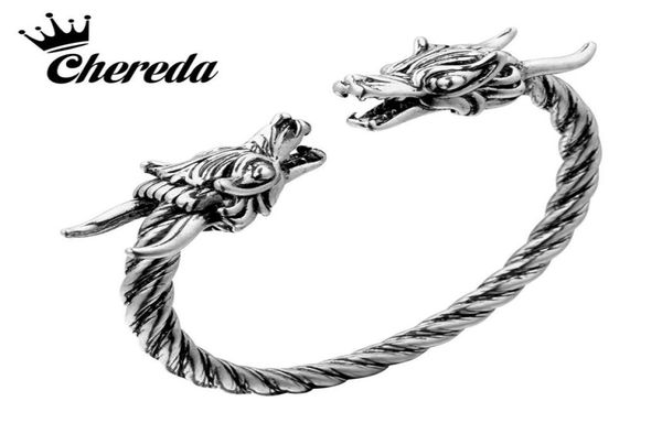 

chereda dragon antique silver bangle mens slavic norse viking punk bangles personality adjustable bangle for boys2406459, Black