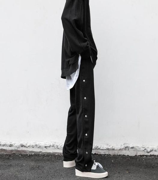 

men039s pants mens clothing streetwear simple sports side button split straight loose casual stacked sweatpants men5441335, Black