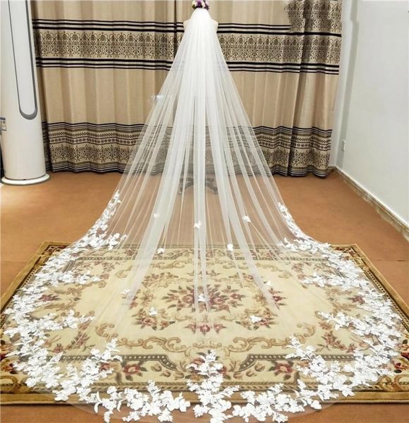 

real po 3m one layer wedding veil with comb white lace edge bridal veils ivory appliqued cathedral wedding veil9360517, Black