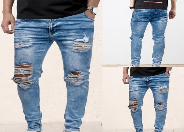 

mens ripped jeans for men casual black blue skinny slim fit denim pants biker hip hop jeans with holel denim pants9474107