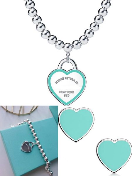 

new blue red pink long bead necklace bracelet ball color love designer necklaces for women couple set fashion wedding party thanksgiving day, Silver