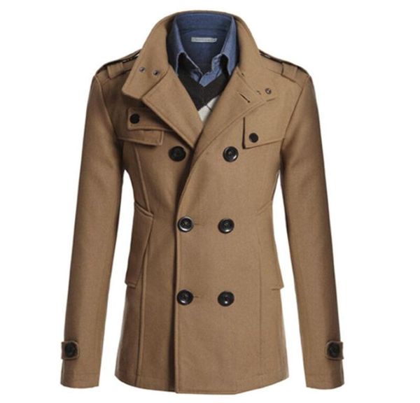 

men039s trench coats solid color double breasted mens jacket fashion winter warm clothing long slim business coat men6063468, Tan;black