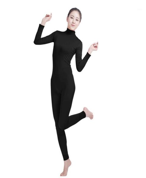 

ensnovo cosplay nylon spandex jumpsuits and rompers lycra bodysuit turtleneck spandex long sleeve suit footless unitard19946453, Black