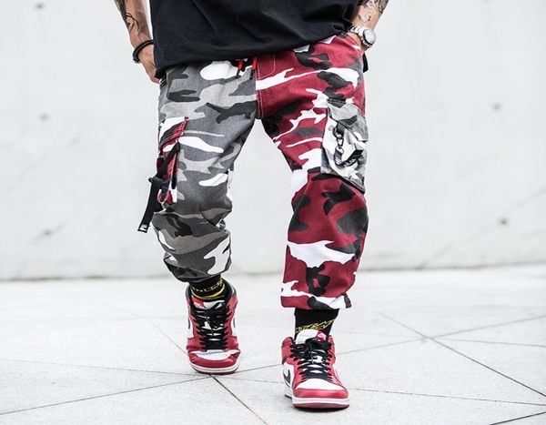 

fashion splice joggers cargo men camo pants mens trousers us size mxxl 2011266788975, Black