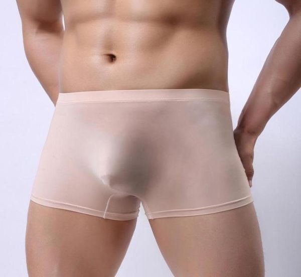 

underpants men underwear ice silk boxers shorts homme thin semitransparent panties man solid u convex pouch cueca mxxl8445700, Black;white