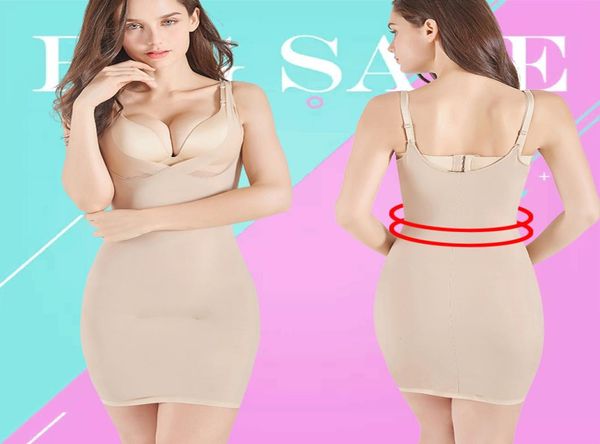 

slimming full slips shapewear for women underbust push up body shaper lifter femme fajas colombianas waste trainer7051579, Black;white