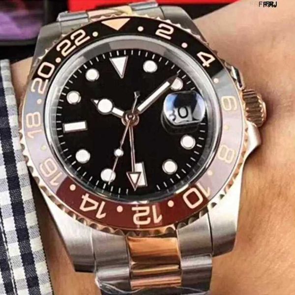 

rolaxs watch mens fashion new ceramic bezel stainless steel strap cerachrom black brown 40mm automatic rose go 9rhv, Slivery;golden