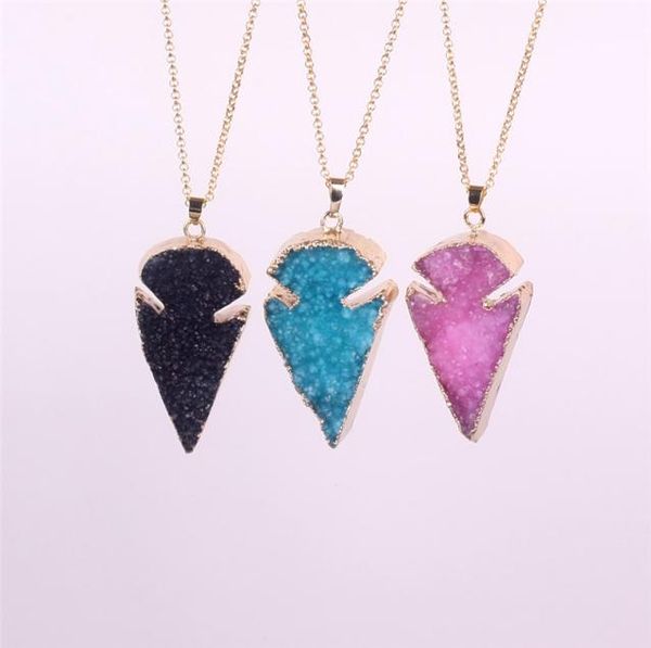 

pretty nature crystal agate druzy quartz geode jasperstone arrowhead point pendant bead with gold electroplated fashion drusy char9264689, Silver