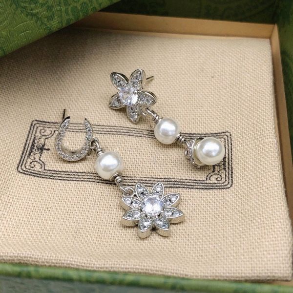

luxury brand designers letters stud flower geometric famous women round crystal rhinestone pearl earring wedding party jewerlry u5xa#, Golden;silver