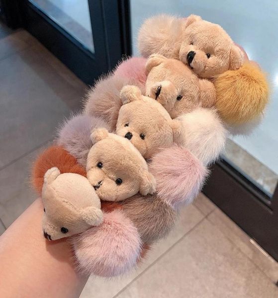 

oaoleer cute bear furry elastic hair bands korean lovely colorful headbands rope tie holder for women girls fur accessories 30pcs8775156, Slivery;white