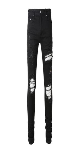 

men039s jeans high street ripped patch stretch slim black jeans3036375, Blue
