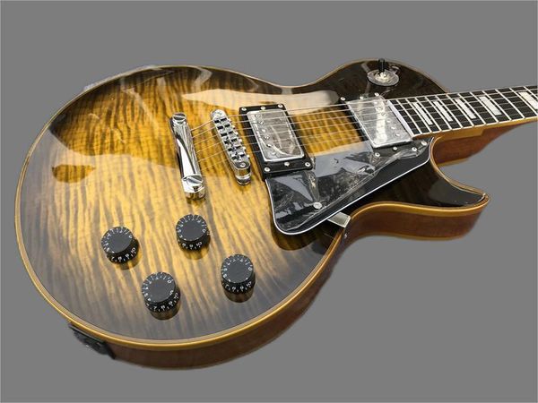 

custom neck and body flame maple guitars, yellow metal accessories, oem guitars345