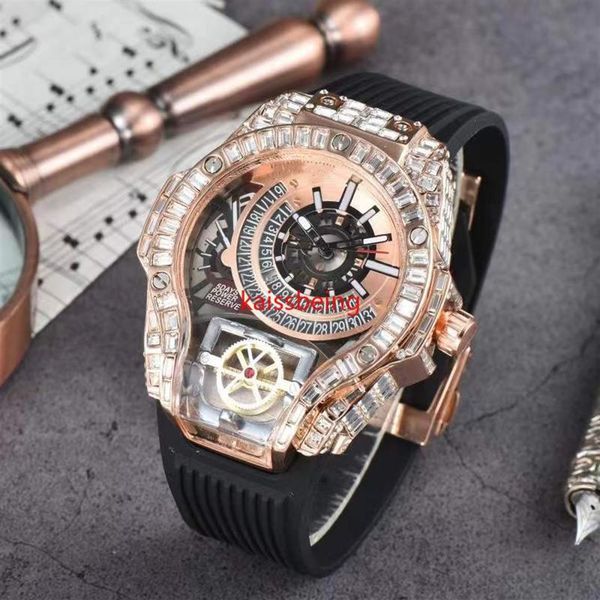 

2022 men fashion sport watch shinning watches stainless steel diamond iced watch all dial work chronograph rubber strap r-male clo271j, Slivery;brown