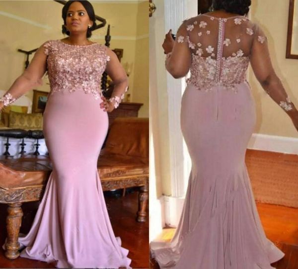 

romantic south african plus size prom dresses mermaid 3d floral flowers beaded with sleeves evening formal dress gowns for women g7285645, Black