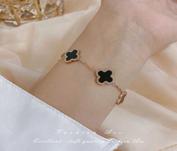 

designer fourleaf clover bracelet titanium golden four leaf grass fritillaria bracelet women039s style fashionable simple ligh2654106, Black