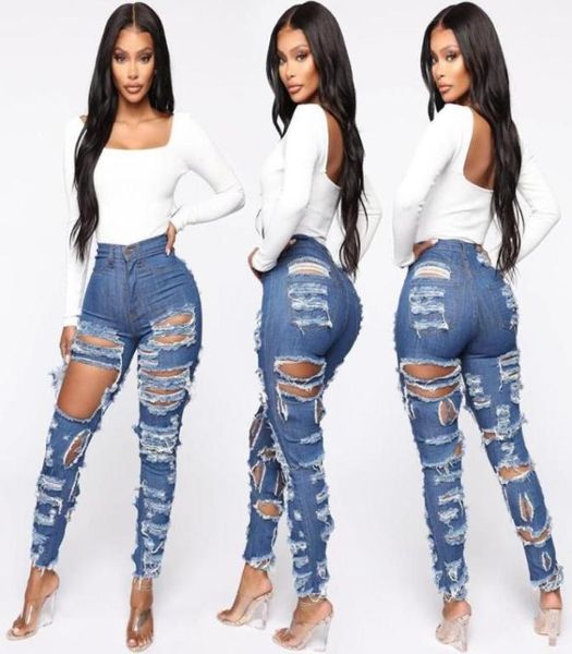 

women039s jeans 2021 fashion woman ripped high waist stretch denim pencil pants street trendy slim xsxl drop7509386, Blue