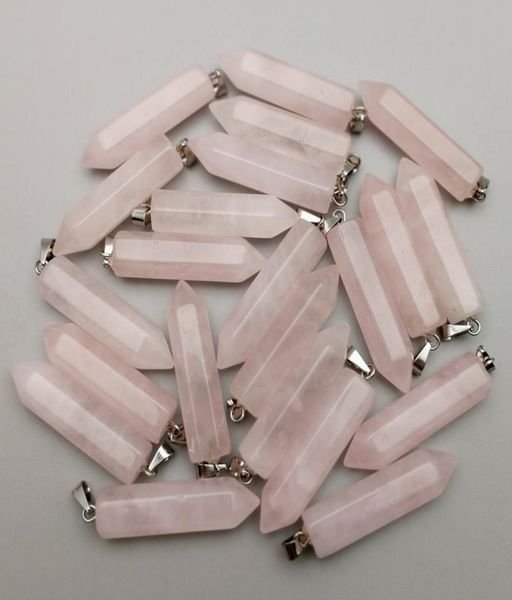 

healing crystal pendant hexagon pendulum pendants stone pink rose quartz diy necklaces jewelry making fashion silver plated3440433