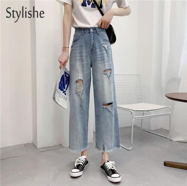 

women039s jeans stylishe women high waist y2k baggy ripped wide leg streetwear loose casual summer hole straight denim pants fe8748570, Blue