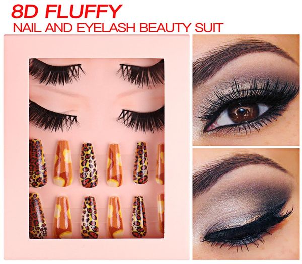 

24pcsset reusable false nail tips full cover 3d mink eyelashes with fake nails set makeup tools8882460, Red;gold