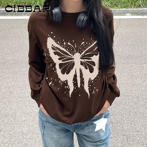 

womens hoodies sweatshirts cibbar vintage cute print pullovers grunge 2000s butterfly graphic loose long sleeve women sweatshirt y2k outfits, Black