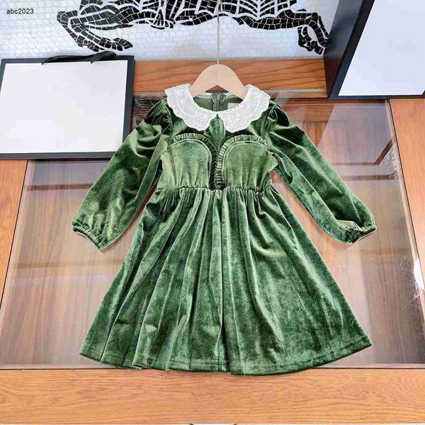 

new designer girl lapel dress baby clothes embroidered logo kids frock with belt size 90-150 cm velvet material child skirt aug11, Red;yellow