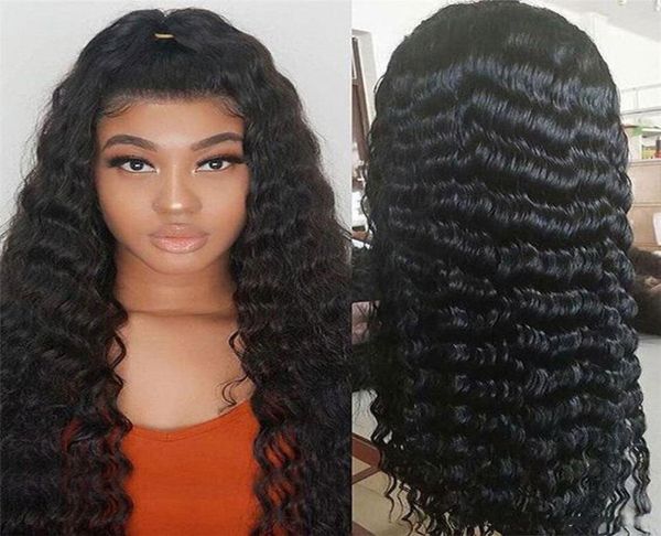 

full lace human hair wigs with baby hairs pre plucked natural hairline deep wave lace front wig bleached knots1505060, Black;brown