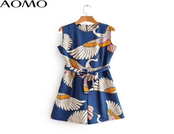 

aomo jumpsuits for women 2020 fashion women birds print playsuit back zipper short sleeve female casual beach playsuit 2f55a t20077494156, Black;white