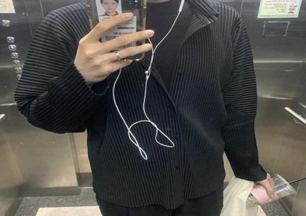 

selling miyake fold style mens casual long sleeve soild shirt in stock91057859296915, White;black