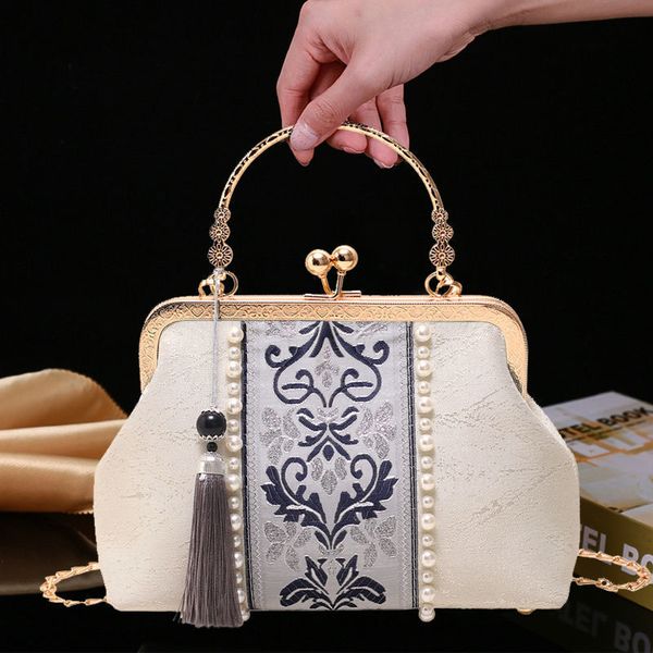 

evening bags embroidery flower tote for women 2023 designer luxury handbags female dinner bag pearls chain shoulder messenger 230821