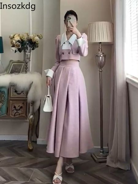 

two piece dress insozkdg high french vintage 2 set women long sleeve blazer skirt suits korean elegant temperament sets 230822, White