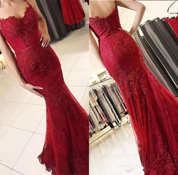 

dark red mermaid prom dresses long 2018 spaghetti strap lace appliques evening gowns formal women party dress vestidos de fiesta5900438, Black