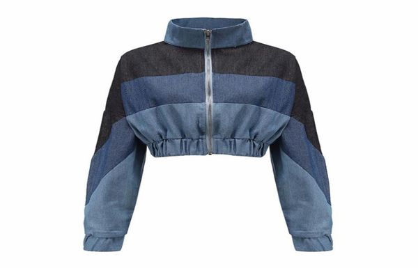 

zip up cropped denim jacket women long sleeve autumn coats female turndown collar patchwork crop jeans jackets woman outwear8186756, Black;brown