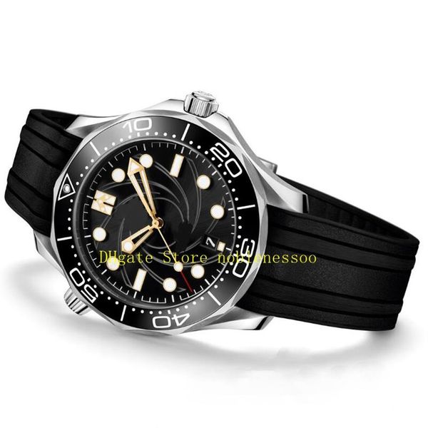 

new model mens automatic watch men's 007 black dial 300mm limited edition rubber strap men watches mechanical wristwatche1883, Slivery;brown