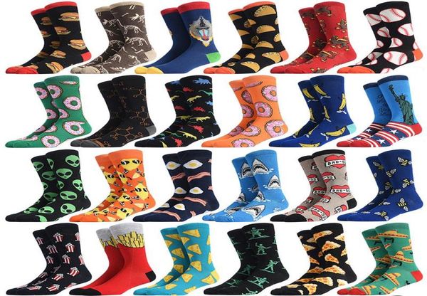

men039s socks 1 pair burger pizza sushi alien males fashion series cartoon funny women happy cotton cool middle tube2022009, Black