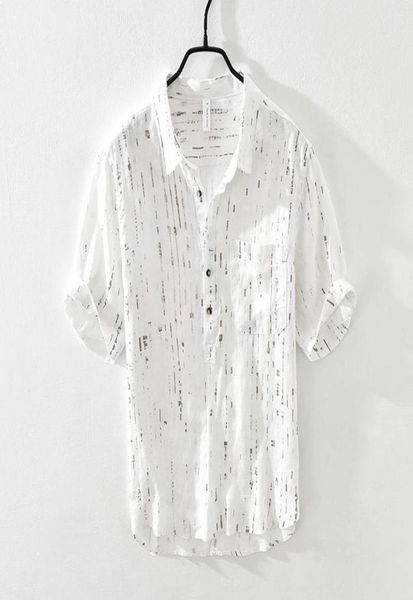 

men039s casual shirts 3018 linen shirt summer japan style harajuku personalize print thin handsome slim youth brand streetwear 5150301, White;black