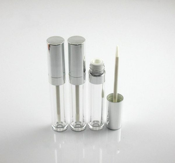 

whole silver round empty lip gloss tubes 6ml plastic clear lip gloss lipstick lipgloss refillable bottles container makeup pac6939004