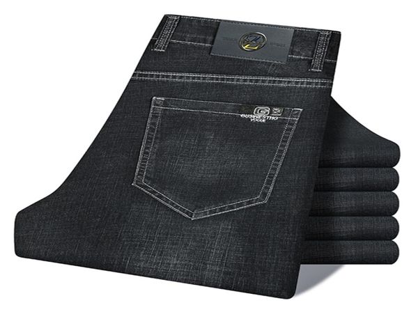

highend brand men039s slim jeans spring summer business casual straightleg pants male autumn winter stretch denim trousers 221840636, Blue